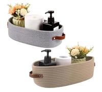 XBAIPIN Lot de 2 Paniers de Rangement Tressés en Coton, 33 x 15 x 10 cm, | Corbeilles avec Poignées pour Étagère, Armoire, Coiffeuse et Salle de Bain - Déco Naturel et Durable