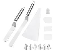 Xbessc 13 Pièces Spatule Patisserie Set pour Cupcakes Glaçage Pâtisseries | Spatules Coudées en Acier Inoxydable 2 Spatule Cuisine Gâteaux Lissage 3 Spatules en Plastique 1 Poche à Douille 6 Douilles