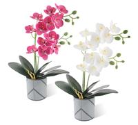 Xbessc 2 Pièces Orchidées Artificielles 50cm Fleurs Artificielle en Pot | Fausse Orchidée Vive et Réaliste avec Racines et Feuilles pour Maison Bureau Boutique(Violet/Blanc)