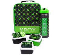 Xbox Sac à déjeuner pour enfants | Sac à dîner scolaire 5 pièces avec bouteille d'eau sans BPA et pots à collation | Délice du joueur vert | Ensemble complet pour jeunes joueurs.
