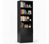 Xbro Bibliothèque Haute Étroite, Rangement Multifonction, 4 Niches Ouvertes, 2 Tiroirs, Dispositif Anti-Bascule, pour Salon, Bureau, Chambre, 60×35×180cm
