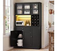 Xbro Buffet Cuisine Haut, vaisselier avec Multi-Prise, étagères réglables, casier à Bouteilles Amovible, Portes magnétiques à LED, Meuble Multifonction Cuisine Salon Salle à Manger, 100×39×180cm