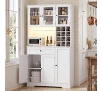 Xbro Buffet Cuisine Haut, vaisselier avec Multi-Prise, étagères réglables, casier à Bouteilles Amovible, Portes magnétiques à LED, Meuble Multifonction Cuisine Salon Salle à Manger, 100×39×180cm