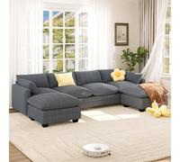 Xbro Canapé d'angle Modulable 319 cm 4 Places avec Repose-Pieds, Ensemble de 4 Pièces pour Salon, Double Coussin Moelleux, Assise Profonde et Large, Grand Canapé en U Confortable, Gris Foncé