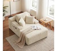 Xbro Canapé-Lit 1 Place en Velours Côtelé, Fauteuil lit Nuage Grand Confort 150 x 102 cm, Assise Profonde 125 cm, 4 Poches Latérales, sans Montage, Beige