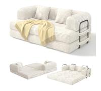Xbro Canapé Lit 2 Places Convertible 5 en 1, Canapé Convertible Couchage Quotidien 160 cm, Futon sans Cadre, Matelas Mousse Mémoire, Canapé Lit Gain de Place, Tissu Côtelé, sans Montage, Beige