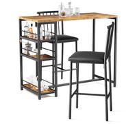 Xbro Ensemble Table de Bar avec 2 Chaises Rembourrées, Table de Bistrot pour Cuisine avec 3 Étagères (Marron)
