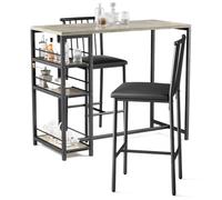 Xbro Ensemble Table de Bar avec 2 Chaises Rembourrées, Table de Bistrot pour Cuisine avec 3 Étagères(Gris)