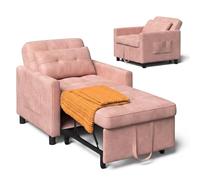Xbro Fauteuil Chauffeuse 1 Place,3 en 1 Convertible Fauteuil-lit avec Fonction Lit, Canapé-lit Réglable avec Coussin et Sac, Fauteuil avec Fonction Lit pour Petit Appartement (Rose)