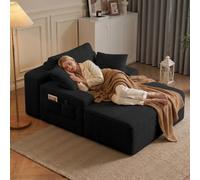 Xbro Fauteuil Convertible 3 en 1 150 x 102 cm, Assise Profonde 125 cm, Grand Canapé de Sol en Velours Côtelé, Fauteuil Relax avec 4 Poches Latérales, 3 Oreillers, sans Montage, Noir