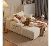 Xbro Fauteuil Convertible 3 en 1 150 x 102 cm, Assise Profonde 125 cm, Grand Canapé de Sol en Velours Côtelé, Fauteuil Relax avec 4 Poches Latérales, 3 Oreillers, sans Montage, Beige