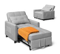 Xbro Fauteuil-lit 3 en 1 Convertible 1 Place, Fauteuil-lit avec Fonction Lit, Canapé-lit Réglable avec Coussin et Sac, Fauteuil avec Fonction Lit pour Petit Appartement (Gris Clair)