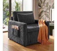 Xbro Fauteuil-Lit Extensible 3 en 1, Convertible en Lit, Idéal pour Studios, Petites Chambres Et Chambre D’Amis. Velours Côtelé Doux, Gain De Place. 83×83×75 Cm, 196×69×66 Cm, Gris Foncé