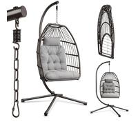 Xbro Fauteuil Oeuf Suspendu avec Structure en Polyrotin, Pliable et Pivotant à 360°, Supportant Jusqu'à 160 kg, Coussin Inclus, Utilisation Intérieure et Extérieure.Jardin, Balcon, Salon, Gris