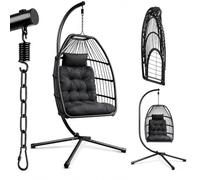 Xbro Fauteuil Oeuf Suspendu avec Structure en Polyrotin, Pliable et Pivotant à 360°, Supportant Jusqu'à 160 kg, Coussin Inclus, Utilisation Intérieure et Extérieure.Jardin, Balcon, Salon, Noir
