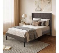 Xbro Lit Rembourré 120 x 200 cm,Forme Rembourré avec Support de Lattes en Bois,Lit Simple,Facile à Assembler et Stable,20 cm de Rangement,Gris Foncé