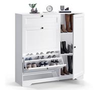 Xbro Meuble à Chaussures Étroit 18-24 Paires, Armoire avec 2 Tiroirs Abattants et 1 Tiroir Coulissant, Porte Latérale et Étagères Réglables,pour Entrée et Couloir, 100 x 30 x 103 cm, Blanc