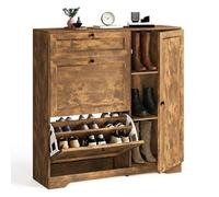 Xbro Meuble à Chaussures Étroit 18-24 Paires, Armoire avec 2 Tiroirs Abattants et 1 Tiroir Coulissant, Porte Latérale et Étagères Réglables,pour Entrée et Couloir, 100 x 30 x 103 cm, Rétro