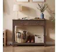 Xbro Table Console 100 × 30 × 80 cm avec Multiprise Réversible, Console d'Entrée Étroite avec 3 Tiroirs et Étagère, 2 Prises, USB-C et USB, pour Couloir, Salon ou Entrée, Marron