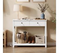 Xbro Table Console 100 × 30 × 80 cm avec Multiprise Réversible, Console d'Entrée Étroite avec 3 Tiroirs et Étagère, 2 Prises, USB-C et USB, pour Couloir, Salon ou Entrée, Blanc