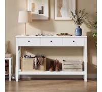 Xbro Table Console 130 x 30 x 80 cm, Console d’Entrée avec Prise Intégrée, Ports USB, 3 Tiroirs et Étagère, Multiprise Réversible à Gauche ou à Droite, pour Couloir, Salon, Blanc
