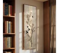 XBTYKPB Impression verticale d'oiseau mince et allongée - Silhouette d'oiseau - Peinture minimaliste d'oiseau noir - Décoration animale sur toile étroite (20x60cm/sans cadre)