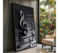 XBTYKPB Tableau mural sur toile avec notes de musique, motif e sol 3D, noir sur noir, décoration musicale, images, art contemporain pour salle de musique (40 x 70 cm/cadre intérieur)