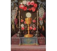 XcBAIHOUD Célèbre Art Mural Oeuvre Dimpression un calice avec l'eucharistie dans un cartoucheDecoré de fleurs et de fruits Déco d'art Murale Pour la Décoration de Bureau 60x90cm
