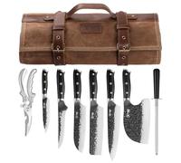 XCHIEF PRO Set de 6 couteaux cuisine japonais forgés à la main | Set de couteaux de cuisine japonais en acier au carbone avec sac de transport, pour la cuisine, le camping, le barbecue, etc.