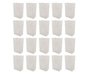 XCHYEAM Sac de 20 bougies chauffe-plat en forme de cœur, sac de lanterne en papier réutilisable et ignifugé avec découpe en forme de cœur, porte-bougie décoratif pour mariage, fête, usage