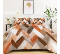 XCQHZYQ Couette Enfant 160x200 cm, Couette 4 Saisons sans Housse Résumé Motif À Chevrons Beige, Edredon Hiver Été Imprimée Réversible Chaude Anti Acarien - avec 2 Taies d'oreiller 65x65 cm