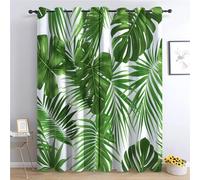 XCQHZYQ Feuilles La Jungle Tropicale Vertes Lot De 2 Rideaux Salon Chambre Occultants À Oeillets, Rideaux Isolant Thermique et Phonique Draperies Occultant, Décoration de Fenêtre L140 x H160 cm
