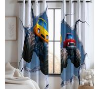 XCQHZYQ Rideau Occultant Thermique Blanc, Rideau à Oeillets Opaque Imprimés L117 x H138 cm Lot de 2 Monster Truck Isolant Thermiques Draperies Intérieurs pour Salon Chambre Enfant