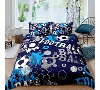 XCWDC Housse de Couette 220x240, Ballon de Foot Bleu Thème Parure de Lit 2 Personnes 3D Imprimée Microfibre + 2 taies d'oreiller 65x65 cm pour Adulte Ado, avec Fermeture éclair