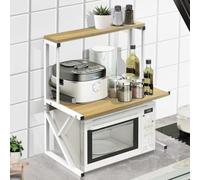 XDAILUYYDS Support à Micro-Ondes à 2 Niveaux, Titulaire d'épice, Extensible Etagere Rangement Cuisine, Etagère Micro Onde en Multifonction de Stockage,Tablette De Comptoir de Cuisine. (Couleur Bois)