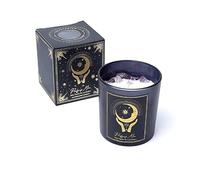 XdeliX Bougie de manifestation - Lune purifiante dans un verre - Parfum Palo Santo et lavande - Durée de combustion : environ 20 heures - Bougie parfumée avec pierre précieuse améthyste, huiles