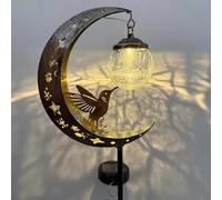 XDGJTBFMY Lampe solaire en forme de colibri sur piquet de jardin - Étanche Demi-lune LED Décoration d'allée en verre craquelé à suspendre, croissant en métal pour extérieur, cour, terrasse, pelouse