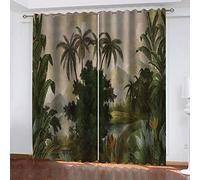 XDJQZX Rideaux Occultants Chambre 3D Plantes De La Forêt Tropicale Imprimé Rideau À Oeillets, Salon Et Chambre Enfant Décoration De Fenêtre 280 X 260 Cm 2 Panneaux, Isolant Thermique Et Phonique