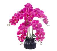 XDLEDMKIZ Ensemble de Fleurs artificielles, Fleurs artificielles avec Vase, Grande orchidée Violette en polyuréthane (Phalaenopsis), Fausse Fleur en Pot pour la décoration du