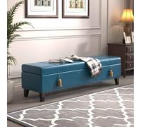 XDOPIRRS Banc de Rangement, Coffre en Similicuir Huilé Vintage avec Grand Espace de Stockage pour Bout de Lit Chambre et Entrée Couloir, Pouf Rembourré avec Pieds en Chêne(D,90cm/35.4in)