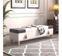 XDOPIRRS Banc de Rangement, Coffre en Similicuir Huilé Vintage avec Grand Espace de Stockage pour Bout de Lit Chambre et Entrée Couloir, Pouf Rembourré avec Pieds en Chêne(B,120cm/47.2in)