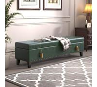 XDOPIRRS Banc de Rangement, Coffre en Similicuir Huilé Vintage avec Grand Espace de Stockage pour Bout de Lit Chambre et Entrée Couloir, Pouf Rembourré avec Pieds en Chêne(F,80cm/31.5in)