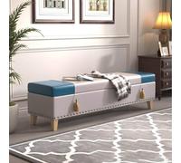 XDOPIRRS Banc de Rangement, Coffre en Similicuir Huilé Vintage avec Grand Espace de Stockage pour Bout de Lit Chambre et Entrée Couloir, Pouf Rembourré avec Pieds en Chêne(C,160cm/63in)