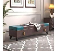 XDOPIRRS Banc de Rangement, Coffre en Similicuir Huilé Vintage avec Grand Espace de Stockage pour Bout de Lit Chambre et Entrée Couloir, Pouf Rembourré avec Pieds en Chêne(A,150cm/59in)
