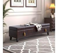 XDOPIRRS Banc de Rangement, Coffre en Similicuir Huilé Vintage avec Grand Espace de Stockage pour Bout de Lit Chambre et Entrée Couloir, Pouf Rembourré avec Pieds en Chêne(G,120cm/47.2in)