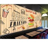 XDOUBAO Panneau De Papier Peint Peint À La Main, Burger, Restauration Rapide, Snack-bar, Thème Thé De L'après-midi, Restaurant Occidental, Fond D'écran Mural, Café,3D,250x175cm
