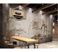 XDOUBAO Papier Peint Mode Nostalgique Dessin Au Trait Pain Cuisson Thème Dessert Thé De L'après-midi Fond De Restaurant Occidental Papier Peint Mural De Café,3D,150x105cm
