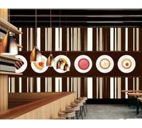 XDOUBAO Papier Peint Rayé À La Mode, Boisson, Dessert, Gâteau, Boulangerie, Thé De L'après-midi, Café, Fond Mural De Restaurant Occidental,3D,250x175cm