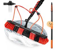 XDOVET 7.2M à 4 Trous Brosse Telescopique Toiture,Manche Telescopique 1pcs | Perche Nettoyage Toiture avec Raccord d'eau,Perche Telescopique Nettoyage Panneaux Solaires,Balai Brosse Telescopique