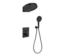 XDSMB Colonne de Douche Thermostatique Encastrable Cascade Noir | Kit Robinet Douche Complet Encastrée Douche Tête Pluie 2 en 1, Ensemble Colonne de Douche Sans Mitigeur, Accessoires Complets